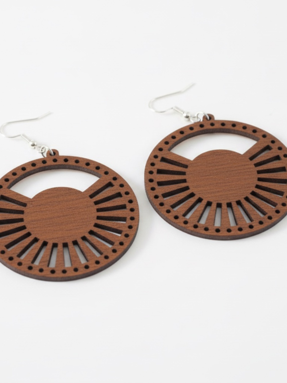 Womens Round‎ Wood Dangle Drop Brown Earrings